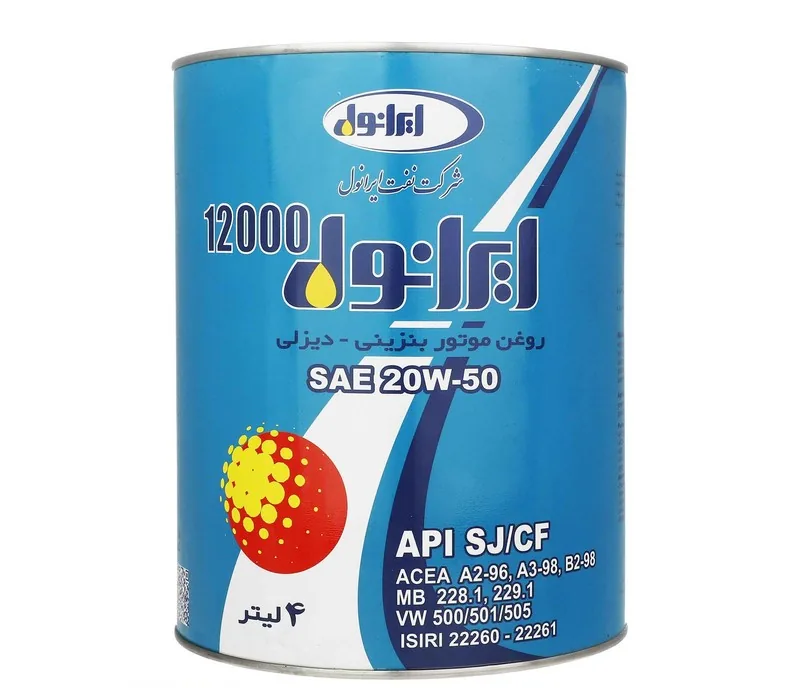 روغن موتور ایرانول مدل 12000-  10W40 SJ حجم 4 لیتر
