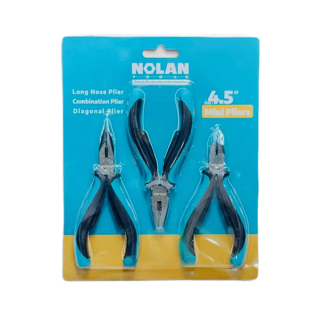 ست 3 عدد سیم‌چین و انبر دم باریک و انبر دست الکترونیکی سایز 4.5 اینچ نولان NOLAN مدل MINI PLIERS