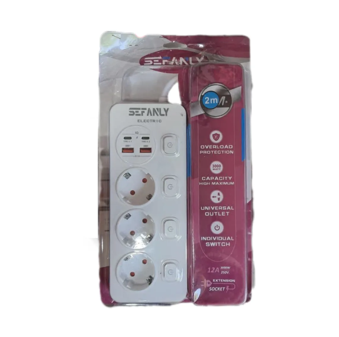سه راهی برق تخت دارای پورت تایپ C و USB سفنلی